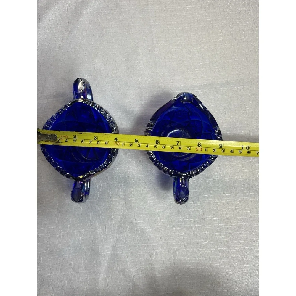 Imperial Carnival Glass Sugar Bowl Creamer Set Cobalt Blue #526 Iridescent Nucuf